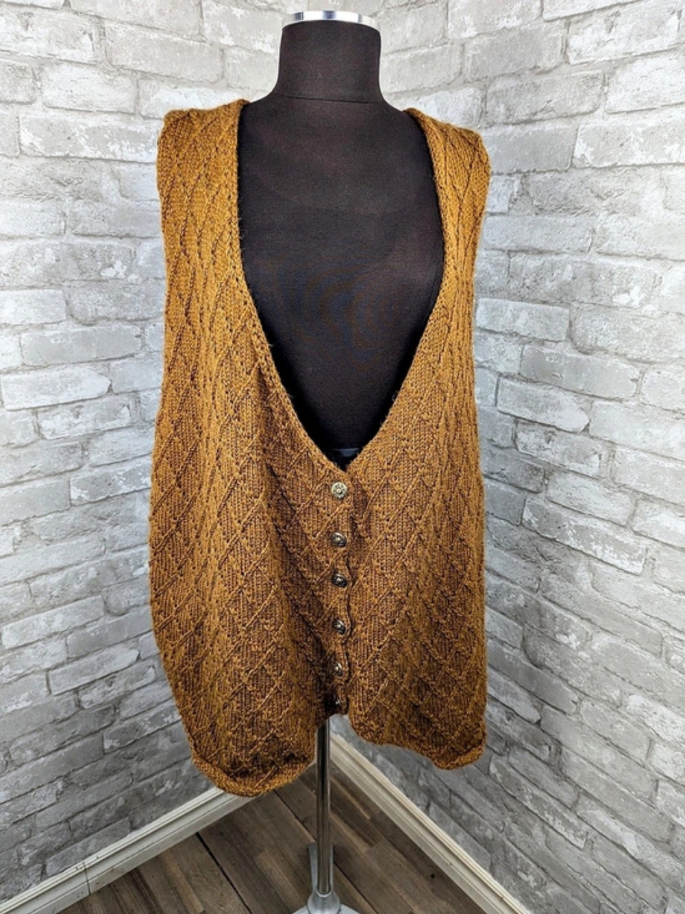 Vintage Brown Button-Front Knit Sweater Vest Oversized